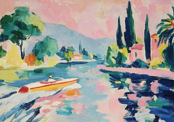 Bateau à moteur sur la rivière