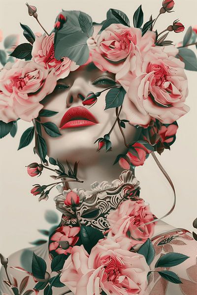 Porträt einer Frau mit Blumen von Steinfox Art