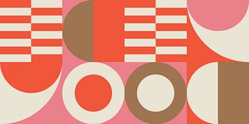Retro-Geometrie im Bauhaus-Stil in Rosa, Orange, Braun und Weiß von Dina Dankers