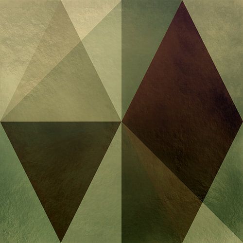 Abstracte geometrische kunst in donker goud, bruin en zilver.