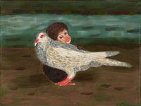 Portrait d'un pigeon avec un singe de la Mecque
