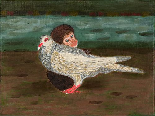 Portrait Pigeon with Makkah Monkey by Nelleke Bruno