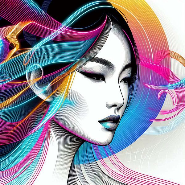 Portrait abstrait d'une beauté orientale.  ( 2 ) par Ineke de Rijk