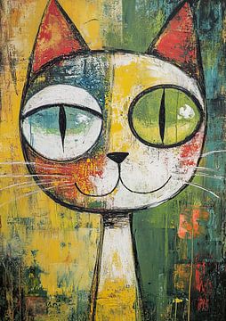 Kattenkunst | Dynamische Kat met Grote Ogen van Blikvanger Schilderijen