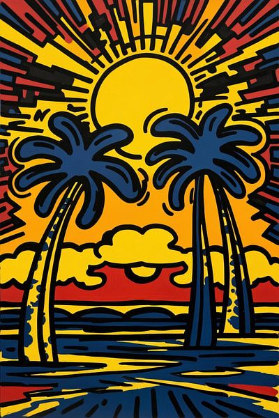 Colourful sunset with palm trees by Art & Soul Creations