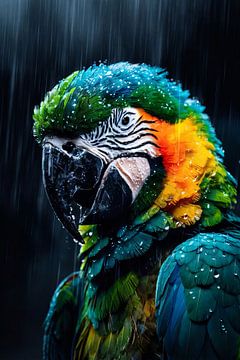 Impressionistischer Papagei im Regen von De Muurdecoratie