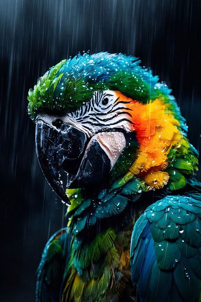 Impressionistic Parrot in the Rain by Art & Soul Creations