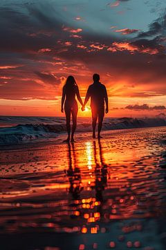 couple amoureux marchant sur la plage sur Egon Zitter