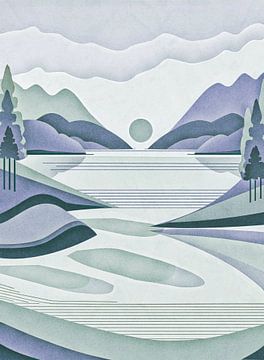 Abstract berglandschap met meren – minimalisme (4) van Anna Marie de Klerk