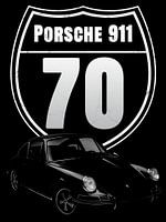 1970 Porsche 911E Coupe schwarze Farbe Design mit großen Jahr innen klassischen Zeichen auf der Rückseite