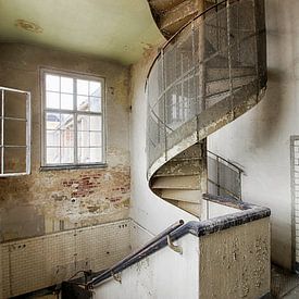 Spiral staircase of an industrial ruin, Lost Place by Jacqueline Ansorg