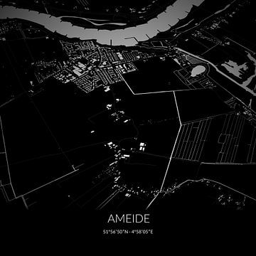 Zwart-witte landkaart van Ameide, Utrecht. van Rezona