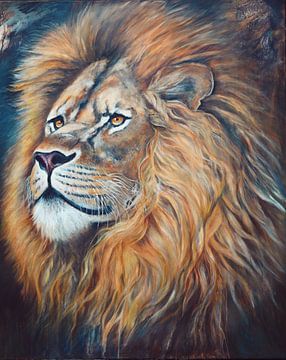 the Watcher ( painting of a Lion) van Els Fonteine