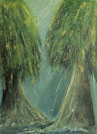 Baeume im Regen – abstrakte Acrylmalerei von Anette Schnoor