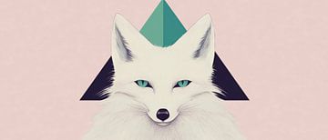 Witte vos tegen een geometrische achtergrond van Poster Art Shop