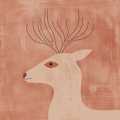 Cerf stylisé dans des tons doux et naturels - Style d'intérieur Japandi