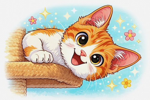 Un chaton ensoleillé sur un griffoir moelleux sur Jose Lok