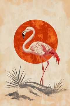 Flamingo in Woestijnzon Abstracte Elegantie van Eva Lee