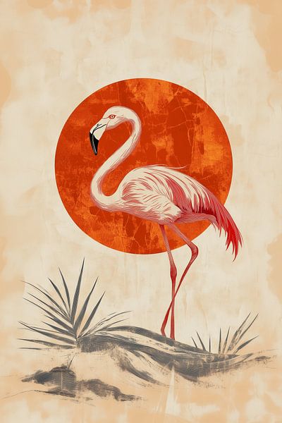 Flamingo in Woestijnzon Abstracte Elegantie van Eva Lee