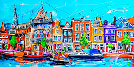 Gracht van Haarlem, huizen en boten van Kleine Atelier