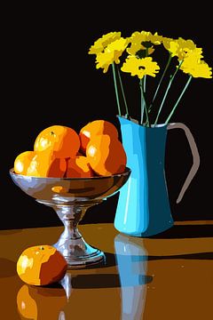Modern colorful still life with fruit and flowers by The Art Kroep