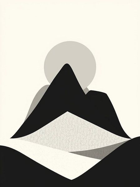 Minimalist Monochrome Mountain Sun Art Print by Artistic
