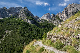 View of the Rifugio Selvata mountain range in the Dolomites, Italy by Mario Brussé Fotografie