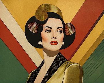 Retrolook portret van een stijlvolle vrouw in goud van Studio Pieternel