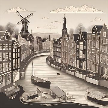stylized illustration of a Dutch canal scene by Dreamy Faces