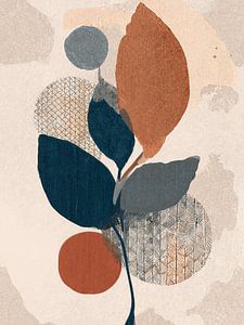 Wabi-Sabi-Kunst: Abstrakte botanische Blätter im Japandi-Stil