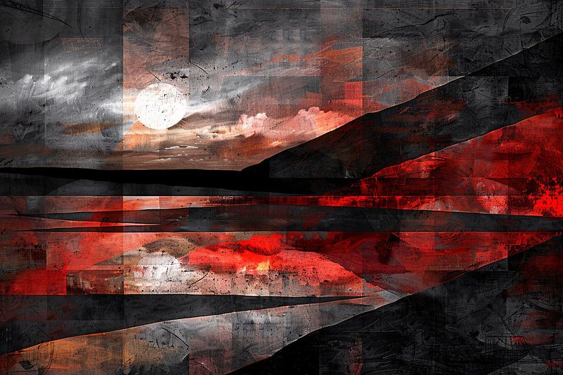 Abstract landschap met dynamische rode accenten van Art & Soul Creations
