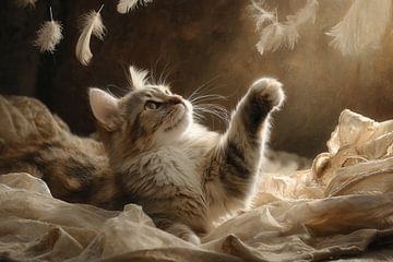 Cat with feathers - Poetic romantic painting by Joriali photography and paintings