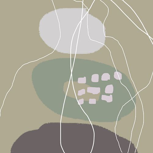 Abstract boho pastel in Wild Wonder kleuren in bruin, groen en wit
