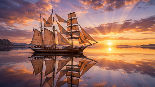 Gouden zeilen bij zonsondergang
