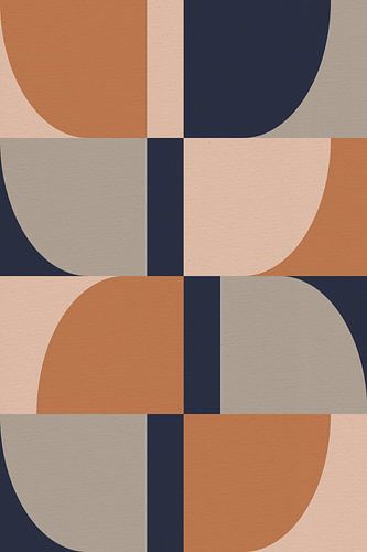 Geometrische retro kunst. Abstracte vormen in oker, zwart, grijs.