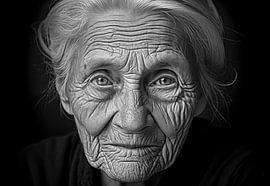 Porträt einer alten Frau mit schwarzen Hintergrund, Schwarzweißfotografie