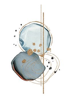 Abstracte Aquarel Vormen Met Blauw En Goud Kleuren