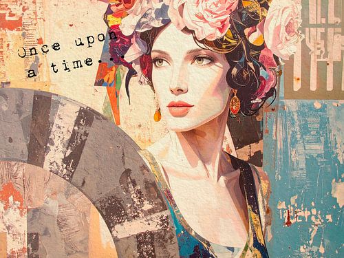Mixed Media Art: Vintage portret van een vrouw in collage stijl