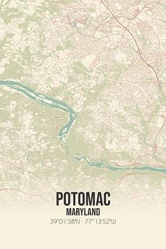 Vintage landkaart van Potomac (Maryland), USA. van MijnStadsPoster
