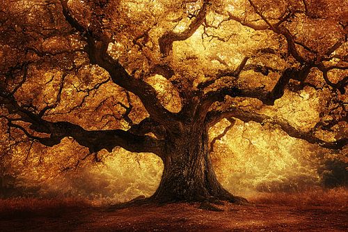 Majestueuze herfstboom in zonlicht