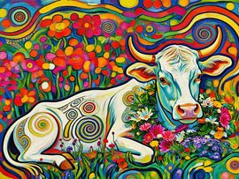 Gelukkige koe in de wei van PhotoArt Claudia Kleemann