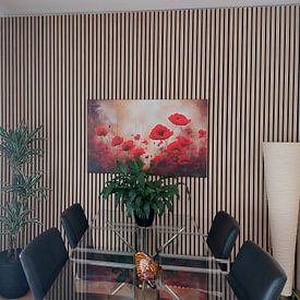 Klantfoto: Klaprozen in Zomerlicht – Romantisch Bloemenschilderij van Joriali Fine Art, op canvas