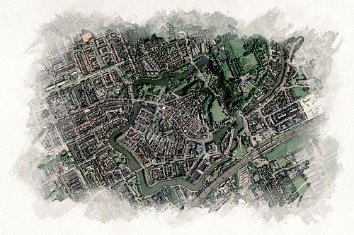 Kaart van Woerden in Aquarel Stijl