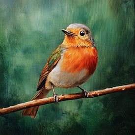 Roodborst vogel op een tak acryl groen van TheXclusive Art
