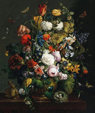 Tulpen, narcissen, rozen en andere bloemen in een vaas, Johann Baptist D