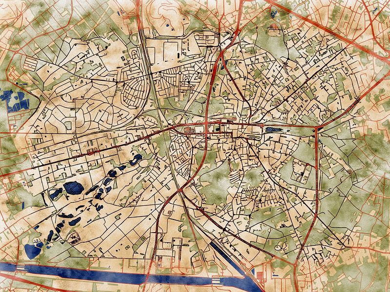 Map of Genk with the style 'Serene Summer' by Maporia