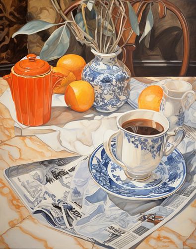 Stilleben mit altem holländischem Porzellangeschirr