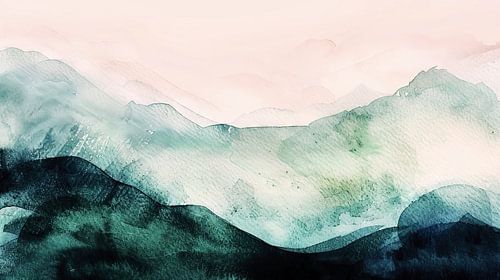 Paysage de montagne à l'aquarelle au design abstrait minimaliste
