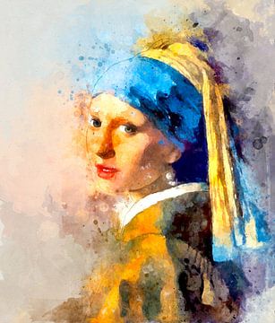 Meisje met de parel in aquarel van Arjen Roos