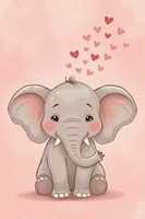 Cartoon elephant baby with hearts on a pink background